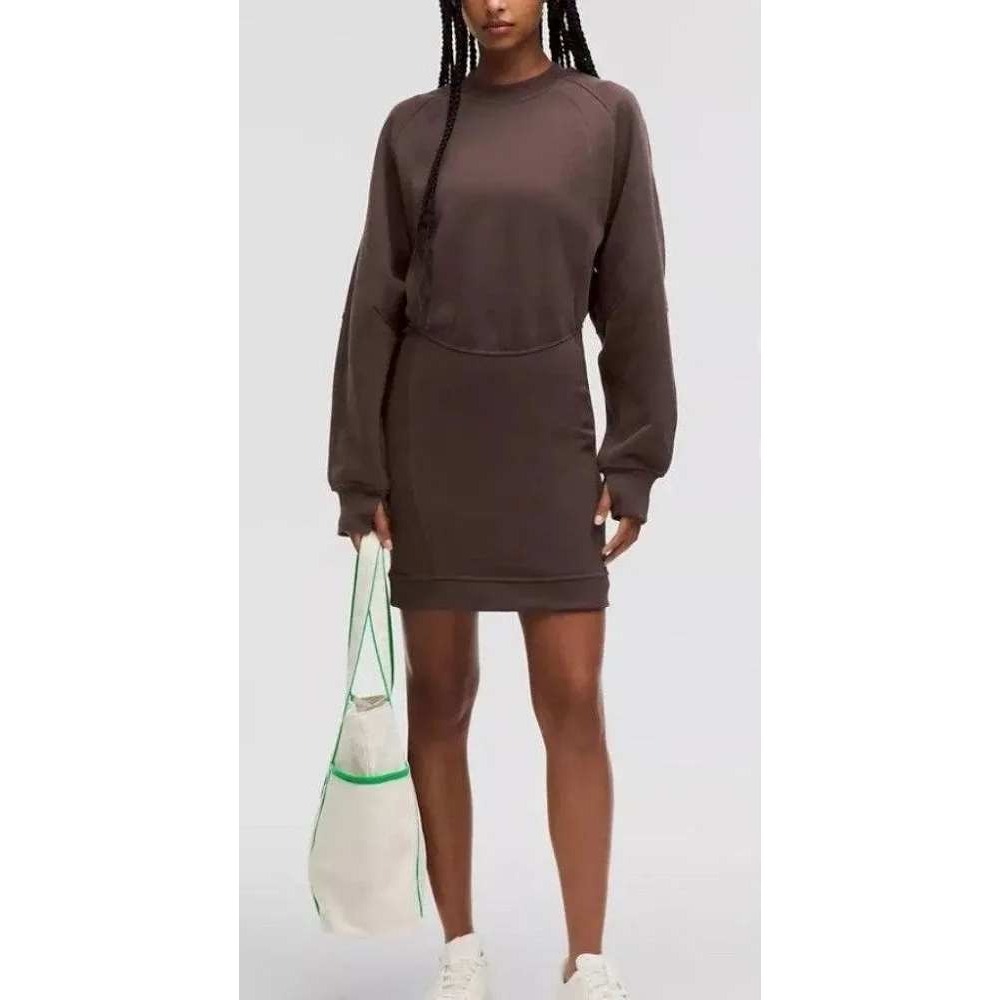 lululemon Scuba Long-Sleeve Dress Size 10 Espresso Brown Fleece Sweatshirt NWOT